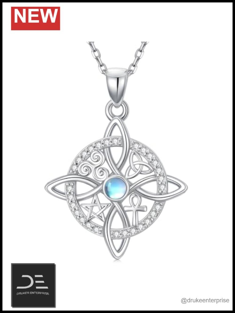 925 Sterling Silver Witch Knot Pendant Necklace Gothic Jewelry for Women